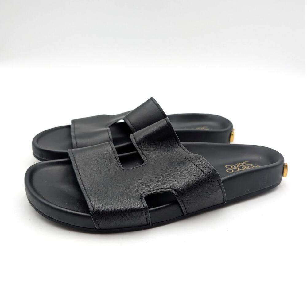 Franco Sarto Britt Slide Sandals Open Toe Women's Black Leather Size US8M EU38.5